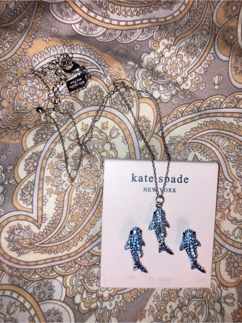 kate spade Blue Crystal Fish Necklace and Stud Earrings - Picture 3 of 3